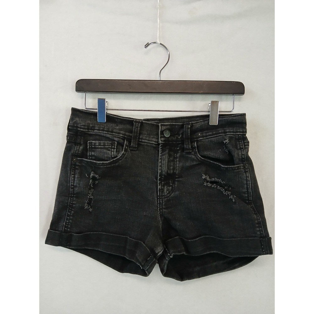 Old Navy Boyfriend Denim Shorts Sz 2 Black Distressed Rolled Cuffs Relaxed‎ Fit